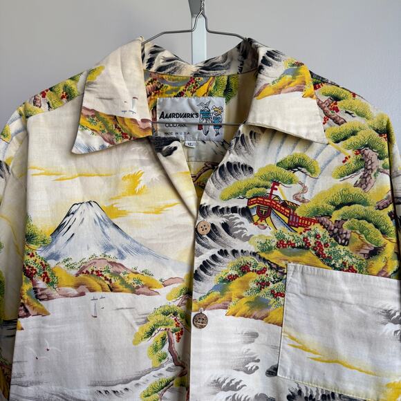 Aardvark’s Odd Ark sz XL White Multicolor Scenic Japanese Print Button Up Shirt - Picture 2 of 7